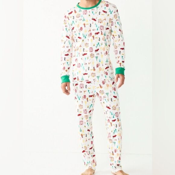 LC Lauren Conrad MEN NWT Holiday Village Pajama 2-Piece Set Size XL Christmas - Picture 1 of 4